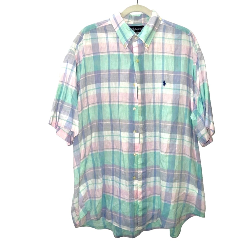 Vintage 80’s Polo Ralph Lauren‎ Madras Plaid Short Sleeve Button Down Shirt XL